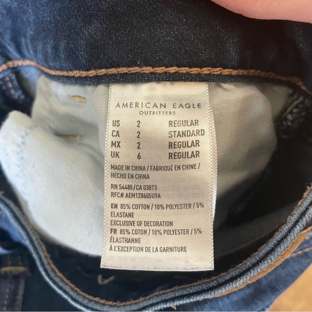 American Eagle Dark Wash Solid Blue Distressed Hi… - image 7